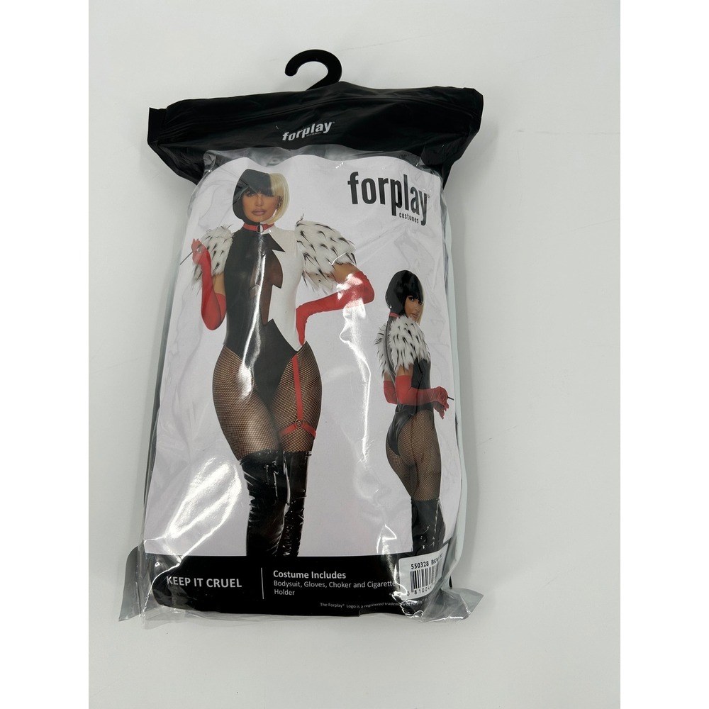 Forplay Keep It Cruel Villain Costume Set Black White Bodysuit Gloves New M/L